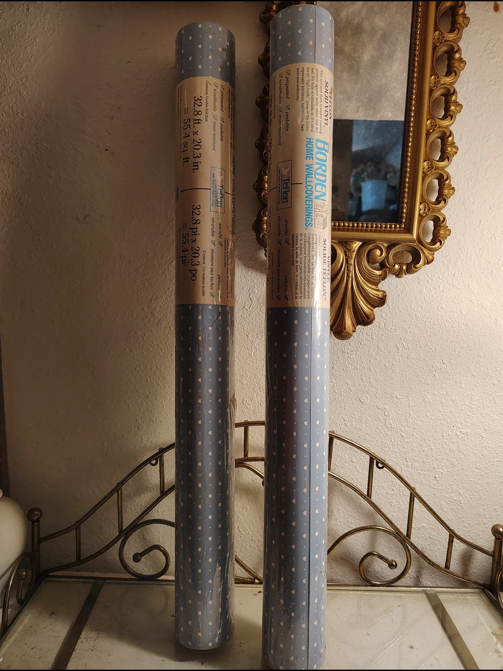 Vintage Blue Heart Pattern Wrapping Paper Roll - Set of 2